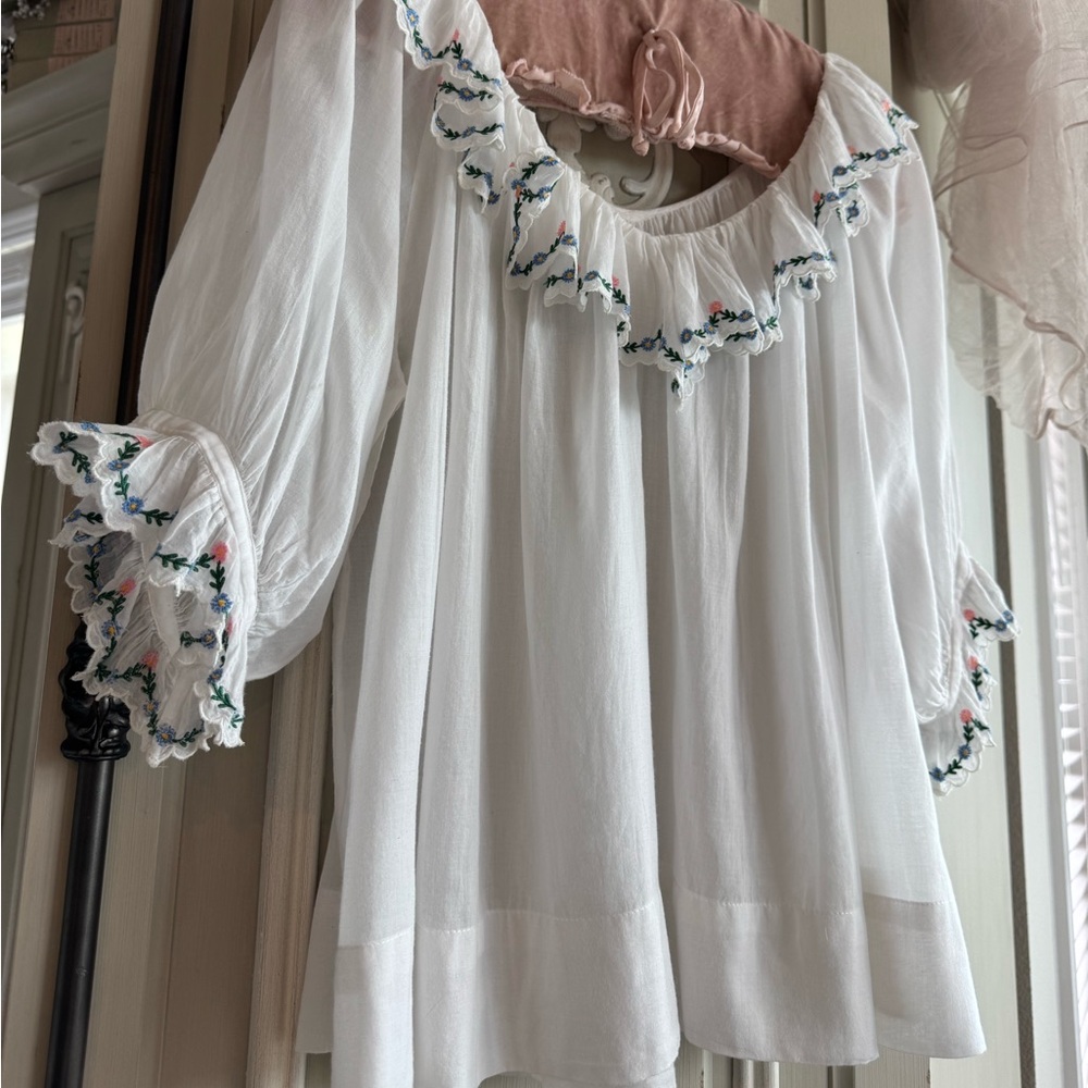 DOÉN CHATEAU 🌺🍃 “BLOUSE,” WHITE, (was hemmed from Chateau Slip), RARE, Size L - Picture 2 of 13